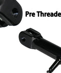 Close-up of black pre-threaded mini bike kickstand for Monster Mega Moto MMB80 MMB105 Coleman RB100 105cc Motovox MBX10 MBX11 MBX12