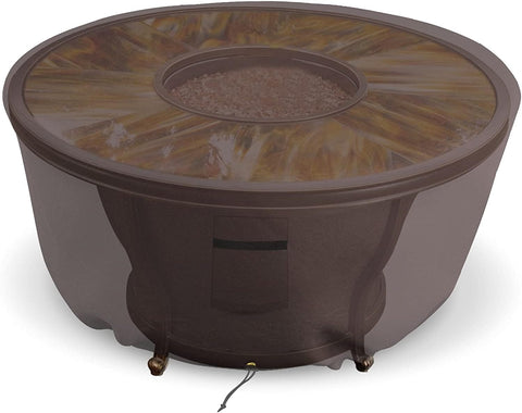 Round Outdoor Fire Pit Cover 48 Inch Diameter 18 Inch High 12 Oz PVC Coated Polyester Waterproof UV And Weather Resistant Coffee Color