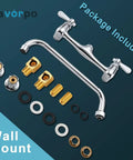 Wall Mount Commercial Sink Faucet With Eight Inch Adjustable Center No Sweat Installation Right On Target Kitchen Utility Tap parts and accessories