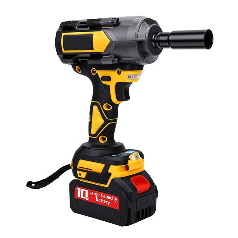 Karlak Brushless Electric Impact Wrench With 800Nm Heavy Duty Torque Adjustable Speed Cordless Tool For Truck Wheel Nuts And Seized Bolts Us Plug - side view with large battery.