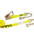 Heavy Duty Yellow Ratchet Straps With Chain Anchors 4 Inch By 27 Foot Long Two Pack 5400 Pound Safe Working Load visible