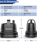 Submersible Water Pump 200 GPH 10W for Garden Fountains and Fish Tanks Ponds Waterfalls Hydroponics and Water Tables All In One Specs