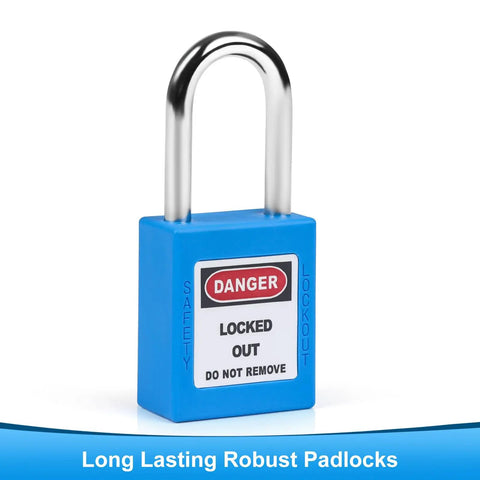 Blue LOTO Locks Set Five Pack With Keyed Different Locks, Two Keys Per Lock, OSHA Compliant Safety Padlock with "Danger Locked Out" label