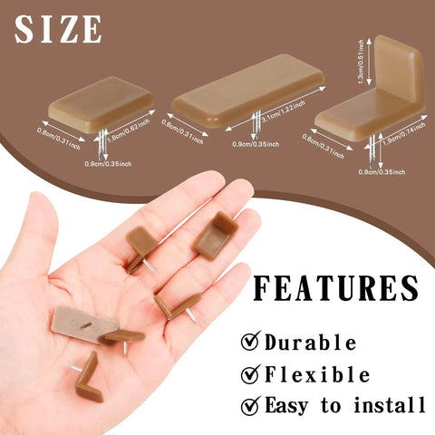 30 Piece Drawer Glide Repair Kit Featuring Tack In Runners And L Shape Stops Nail On Hardware For Dressers showing sizes and features in hand.