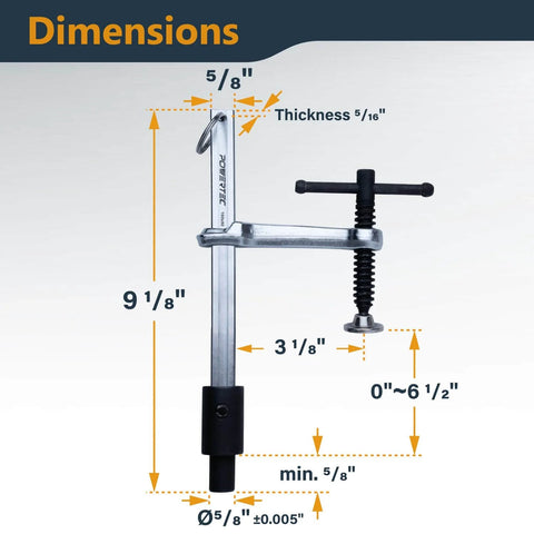 Heavy Duty Welding Clamp With T Handle, 6-1/2 Inch Opening And 3-1/4 Inch Throat Depth, Fits 5/8 Inch Welding Table Holes