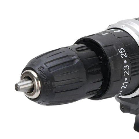 Close-up of the drill chuck of Badass Brushless Cordless Drill Set With A Beefy 350 Watt Motor And Swift 1450Rpm Speed.
