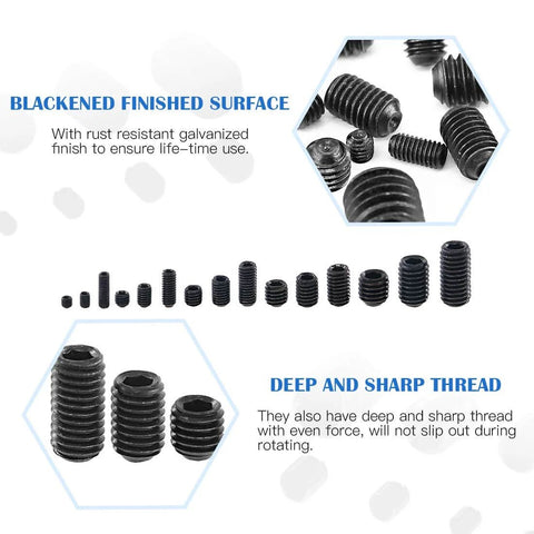 450Pcs M3 M4 M5 M6 M8 Allen Head Socket Set Screws Kit Pro Grade Heavy Duty Internal Hex Grub Screws 12 9 Class Black Oxide