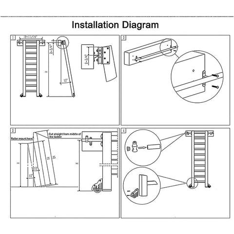 Installation diagram for Black Sliding Barn Door Kit With Floor Roller Wheels, Heavy Duty Rolling Ladder Hardware and Track System