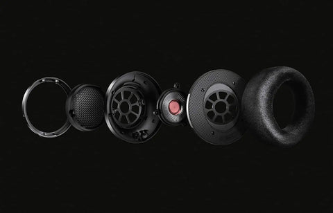 Exploded view of Open Back Over Ear Wired Headphones With 50mm Neodymium Drivers Black Studio Monitor Quality Detachable Cable