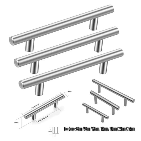 Stainless Steel Cabinet Drawer Handles 224mm Long, Universal Furniture Hardware For Kitchen Cabinets, shown in different sizes