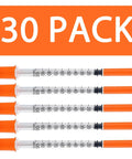 Five 1 mL syringes with orange plungers and orange needle caps, 30G 5/16-inch (8 mm) needles, scale markings visible