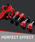 Front view of red 9-piece car camshaft timing gear locking tool set with bolts and clamps