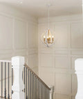 Modern Farmhouse 4 Light Wood Chandelier In Distressed White And Gold With Orb Globe Cage Pendant Lighting For Dining Room