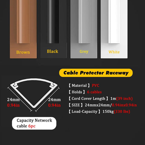 Exterior Waterproof Cable Raceway Kit For 6 Cables No Drill Self Adhesive Cord Protector PVC colors and dimensions