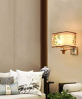 Slick Modern Swing Arm Wall Lamp With Adjustable Neck And Rectangular Fabric Shade For Easy Reading And Ambient Glow E27 Socket Hardwired Bedroom Hallway Living Room Modern Chinese Style Fresh Swank Led 10 Inch on wall beside sofa.