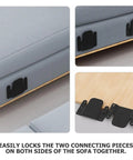 Sectional Sofa Connector Set 4 Piece Iron Brackets With Screws for modular couch assembly on fabric and wood surfaces.