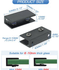 Professional Grade Glass Shelf Brackets Black Zinc Alloy Wall Mount Supports For 6 To 10mm Panels showing product size and specifications.