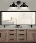 Farmhouse Rustic Two Light Vanity Wall Sconce With E26 Base Matte Black Industrial Bathroom Lighting Fixture over mirror