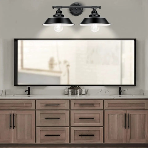 Farmhouse Rustic Two Light Vanity Wall Sconce With E26 Base Matte Black Industrial Bathroom Lighting Fixture over mirror
