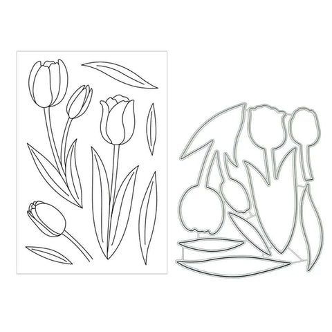 Clear Stamp And Die Set For Card Making And Scrapbooking, DIY Embossing And Photo Album Craft Kit with tulip designs