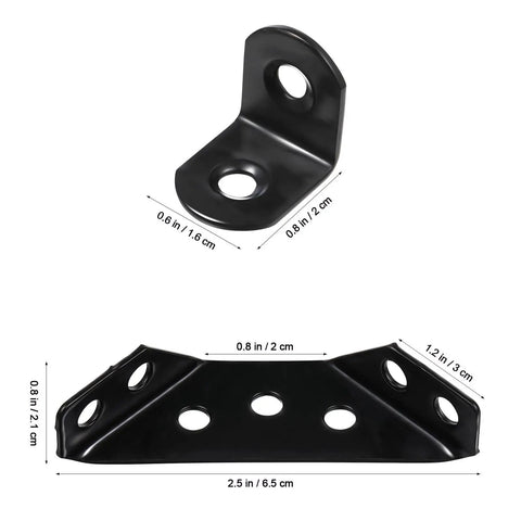 Stainless Steel Shelf Brackets With Mounting Screws Heavy Duty Corner Braces, black finish, dimensions shown.