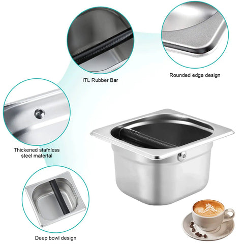 Stainless Steel Espresso Knock Box With Rubber Bar For Easy Coffee Grounds Disposal And Storing Under Most Espresso Machines Food Grade 304