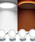 No Sweat 4 Pack Of 6 Inch Ic Rated Led Recessed Can Lights With A Chill Amber Night Light And Quick Swap 5CCT Color Trim for white and amber lighting effect.
