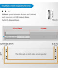 Installation requirements for 68 Inch Heavy Duty Drawer Slides With Lock And 500 Lb Load Capacity Ball Bearing full extension rails.