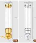 Hustle Ready Wall Mounted Coffee Bean Dispenser Keeps Your Whole Beans Crisp And Properly Locked Away Six Point Five Liter Acrylic Container in gold and silver colors with dimensions.
