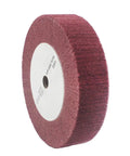 Side view of 8 Inch Extra Thick Nonwoven Polishing Wheel 320 Grit Nylon Buffing Flap Wheel For Die Grinder And Bench Grinder Red