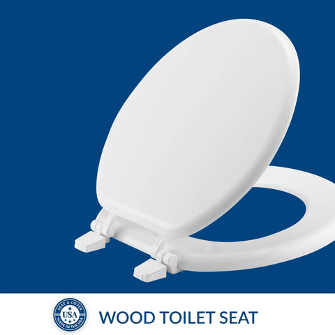 Economy Durable Wood Toilet Seat With Top Tite Hinges Model 400TTA Made In USA Round White Budget Friendly Easy To Install