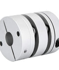 Aluminum alloy split-clamp shaft coupling adapter, 44x50-14x14, silver finish, motor connection sleeve.