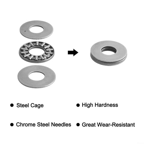 Premium Needle Roller Thrust Bearing Kit Compatible With AXK1024 Specs Includes Ten Rollers And Twenty AS1024 Hardened Washers steel cage