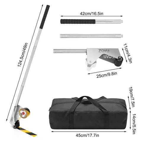 Floor Tape Applicator Manual Stainless Steel Heavy Duty Tool For Construction Sites Durable Corrosion Resistant Frame With Smooth Bearing Design, 42cm handle, with carrying bag