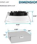 Dimensions of 4 Inch LED Recessed Ceiling Light With Junction Box 15W 5 CCT Selectable 2700K 5000K Cranking 1300 Lumens.