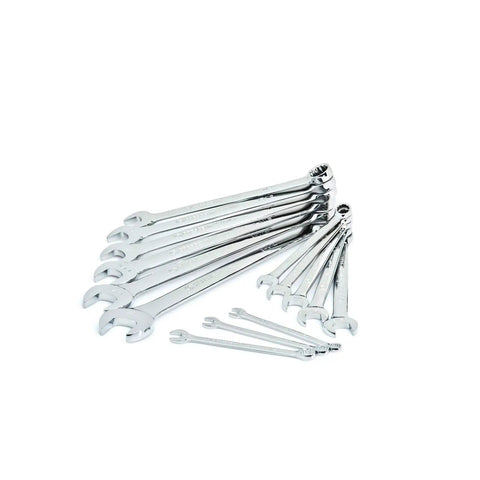 14 Piece 12 Point SAE Combo Wrench Set With Tool Roll Built For Hard Hitting, Pro Grade Strength From Crestoloy Alloy Steel, Off Corner Loading Stops Rounding, Sizes Marked On Both Sides, Nickel Chrome Shine, CCWS4