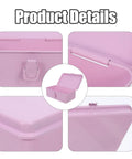 Product details of Badass Pink Metal Toolbox With Reliable Locking Latch showing lid, latch, and interior design in pink.