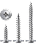 Top Shelf Eight By Three Quarter Inch Phillips Truss Head Wood Metal Screws Bulletproof 410 Stainless Steel screws in various sizes.