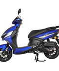 Hot Blue X-Pro Solara 150cc Moped Scooter For Adults With Automatic Gear, Twist And Go Gas Engine, Led Lights, Kick Start, Aluminum Rims side view