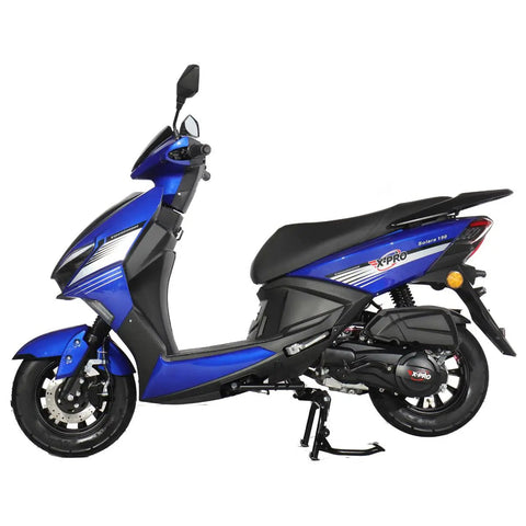 Hot Blue X-Pro Solara 150cc Moped Scooter For Adults With Automatic Gear, Twist And Go Gas Engine, Led Lights, Kick Start, Aluminum Rims side view