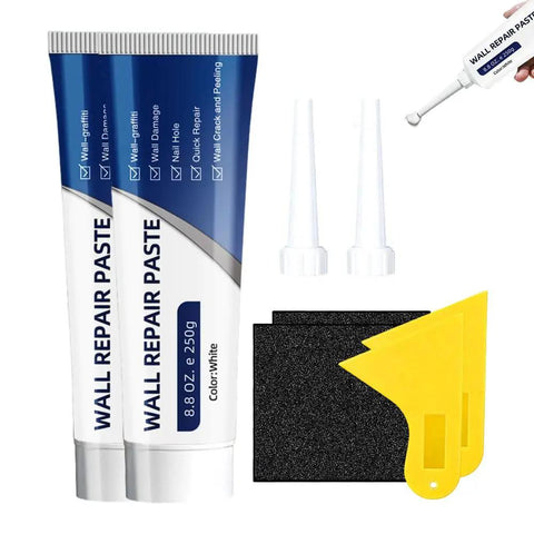 Fast Drying Drywall Repair Kit With Scraper For Cracks And Holes 2026 Upgrade Quick Patch Paste For DIY Home Fix Multi Functional Wall Mender For Patching And Repair Two Pack, includes paste, scraper, and sandpaper.
