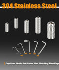 304 Stainless Steel Set Screws Kit With 275 Pcs, Metric M3 To M8, 3mm To 16mm Lengths, 24 Sizes, Fine Thread, assorted sizes and allen keys