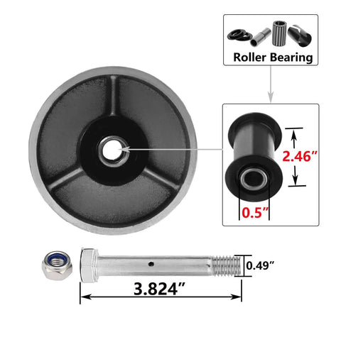 Heavy Duty Steel Caster With Cast Iron Wheel For Tool Box And Workbench, 4-inch wheel, bolt, and roller bearing dimensions