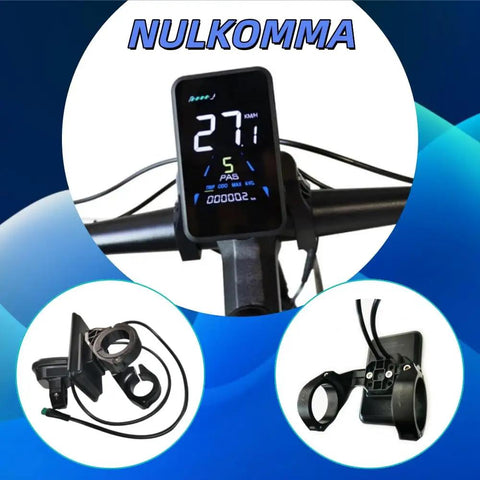 Electric Bicycle LCD Display Meter YL81F mounted on handlebars with close-ups of waterproof speedometer components and connectors