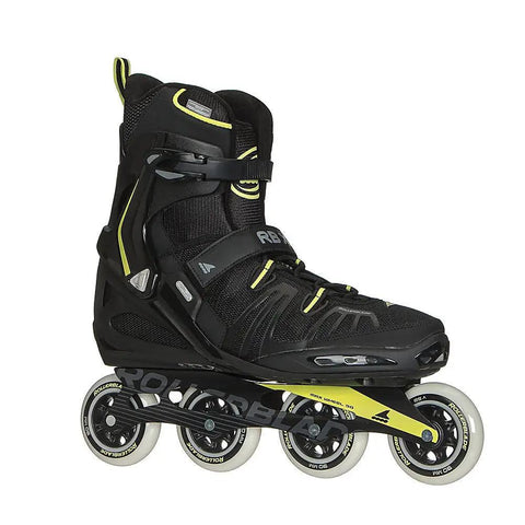 XL Men's Fitness Inline Skates With Beefy Shell And Cushy Liner, Pro Grade High Performance Big Size, Black And Lime, Side View