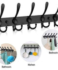 2 Pack Wall Mount Coat Rack Five Heavy Duty Hooks Solid Stainless Steel Build mounted in bathroom and kitchen for towels and utensils.