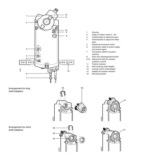 Diagram of Heavy Duty 24V AC Modulating Air Damper Actuator Gbb164.1E showing components and wiring for HVAC installation.