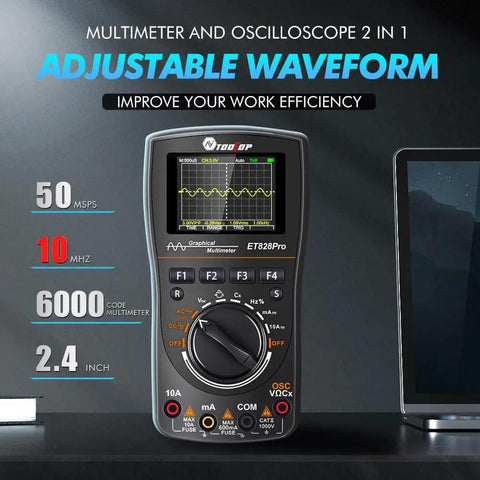 2 In 1 Portable Oscilloscope And Multimeter With 50Msps A D Sampling showing adjustable waveform on LED screen