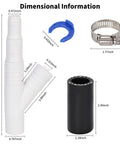 Universal Dishwasher Drain Hose Adapter Kit For RO Water Systems with dimensional information and clamps shown