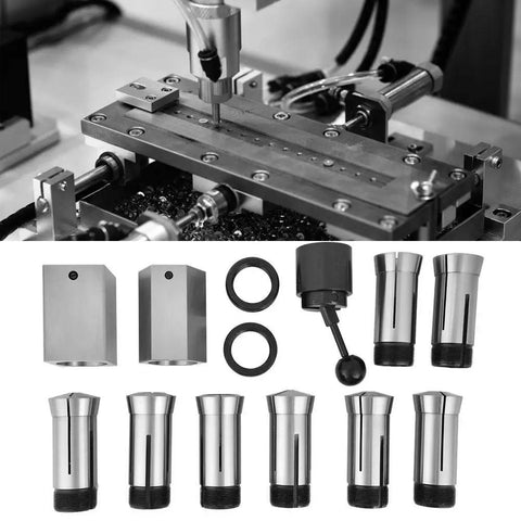 5C Collet Block Set For Milling Machines And Lathes, Tool Steel 5C Square Hex Chuck Block With Eight Collets and Accessories